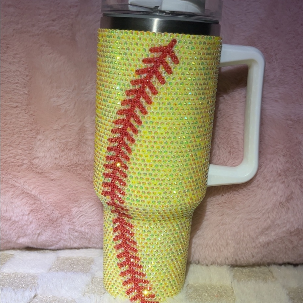 Yellow Rhinestone Baseball Tumbler